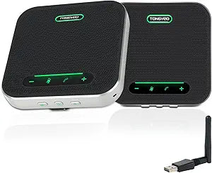 Wireless Conference Speaker and Microphone, 2-in-1 Daisy Chain Bluetooth Speakerphone with 4 Mics Arrays and 360° Voice Pickup and Noise Reduction,Bluetooth/USB/Dongle connection Methods for 30 People