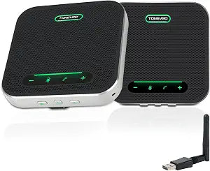 Wireless Conference Speaker and Microphone, 2-in-1 Daisy Chain Bluetooth Speakerphone with 4 Mics Arrays and 360° Voice Pickup and Noise Reduction,Bluetooth/USB/Dongle connection Methods for 30 People