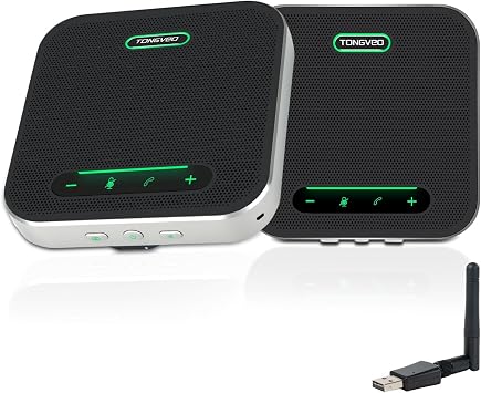 Wireless Conference Speaker and Microphone, 2-in-1 Daisy Chain Bluetooth Speakerphone with 4 Mics Arrays and 360° Voice Pickup and Noise Reduction,Bluetooth/USB/Dongle connection Methods for 30 People