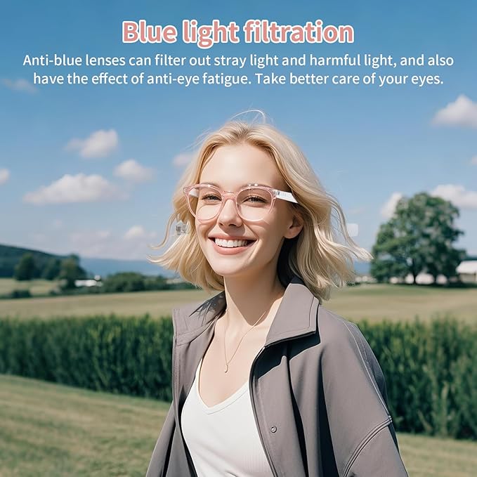 AI Smart Glasses with Real-Time Translation, Wireless Bluetooth 5.3, Smart Simultaneous Interpretation for 160+ Languages, Open-Ear Design,Clear Frame Blue Light Glasses for Woman Travel,Work