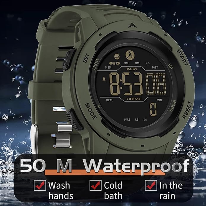 findtime Men's Digital Watch Waterproof Pedometer Watches Sport Watch Step Counter Calorie Military Watch with Stopwatch Alarm LED Backlight Countdown