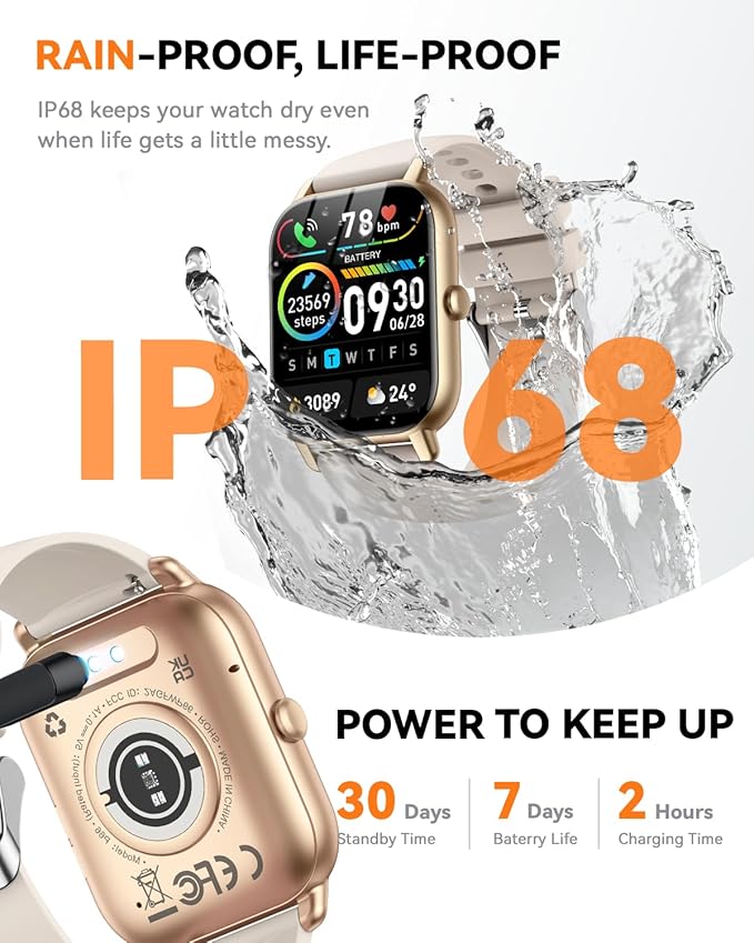 Smart Watches for Women(Answer/Make Call),1.85 inch HD Fitness Tracker Watch with Activity Counter/Sleep Monitor/ 110+ Sports Modes, IP68 Waterproof Smart Watch for Andriod iPhone iOS Compatible,Gold