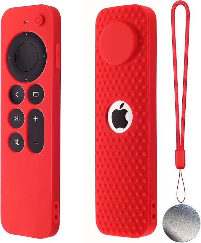 Hi Color Silicone Remote Case for Apple TV 4K 2nd Gen 2021 Siri Remote Anti-Slip Durable Silicone Cover Magnetic Protective Sleeve Shockproof Remote Case (Red)