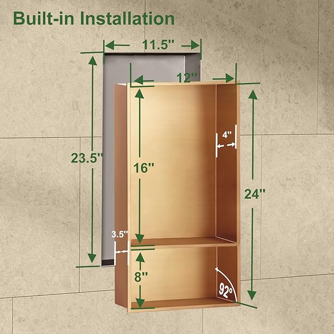 Shower Niche, Stainless Steel Elegant Bathroom Niche, No Tile Needed Recessed Shower Shelf Organizer for Storage