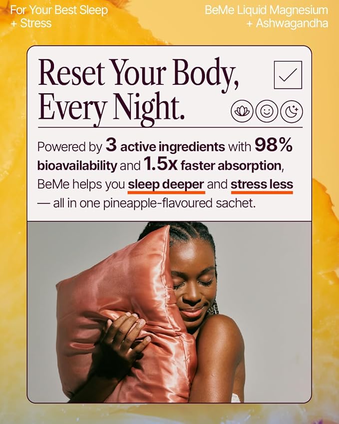 BeMe Magnesium Drink for Sleep - Melatonin-Free Magnesium for Sleep with Ashwagandha, L-Theanine & GABA - Fast-Absorbing Calm Pineapple - 15 Sachets