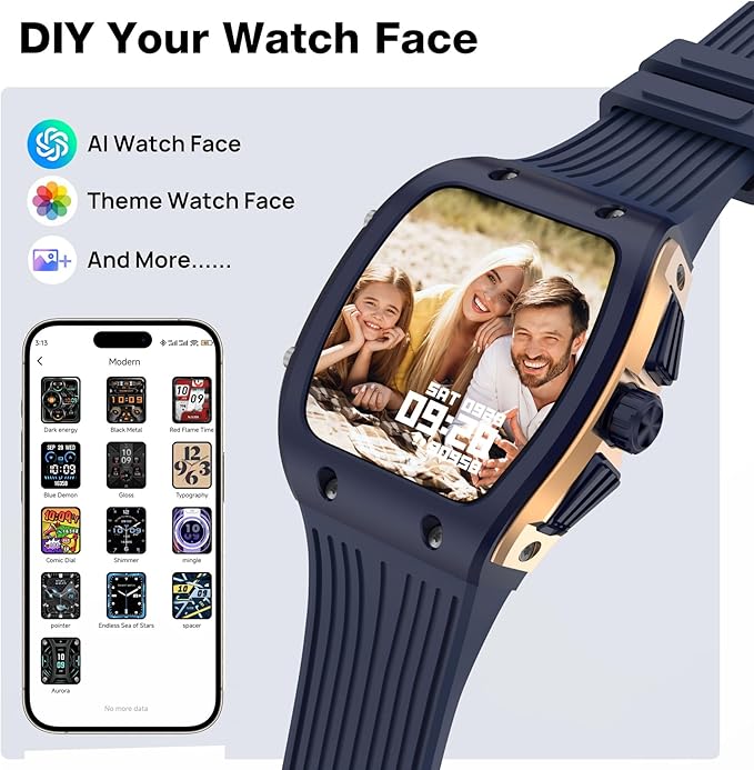 BRIBEJAT Smart Watches for Men, 1.76" HD Square Touchscreen with Heart Rate/SpO2/Sleep Monitor, Make/Answer Calls, 123 Sports Modes, IP68 Waterproof Fitness Watch for iPhone Android Compatible (Blue)