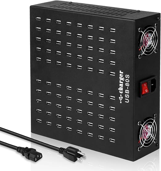 Multiple USB Charging Station, MIXILIN 80 Ports 800W(150A) Fast Charger Station with Power Switch, Desktop Charging Station for Multiple Devices Compatible with Cell Phones iPad Kindle Tablet