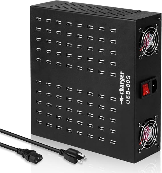 Multiple USB Charging Station, MIXILIN 80 Ports 800W(150A) Fast Charger Station with Power Switch, Desktop Charging Station for Multiple Devices Compatible with Cell Phones iPad Kindle Tablet