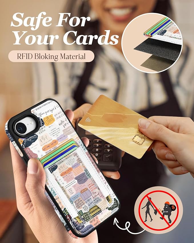 Shorogyt for iPhone 17e/16e Wallet Case - Fits 5 Cards, Compatible with Magsafe Detachable Magnetic Credit Card Holder Leather Cardholder Cute Phone Cover Women Girls for Apple 17e/16e, Collage