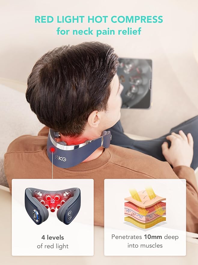 SKG Foldable Neck Massager for Pain Relief Deep Tissue Vibration Cordless Travel Massager,Portable 9D Neck Massager for Office Home Car Chiristmas Gifts for Men Women Dad Mom Grandpa