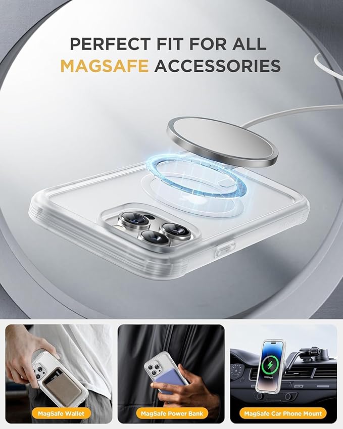 Miracase Magnetic for iPhone 15 Pro Max Case 6.7'' [Compatible with Magsafe] Full-Body Drop Proof Phone Case for iPhone 15 Pro Max with Built-in 9H Tempered Glass Screen Protector,Matte White