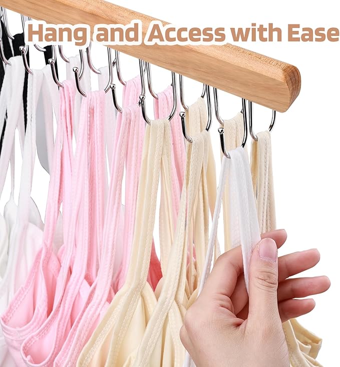 2 Pack Bra Hanger for Closet Organizer, Premium Wooden Tank Top Hangers with 40 Foldable Hooks, 360° Rotating Design, Space Saving Storage for Tank Tops, Bras, Scarves and More
