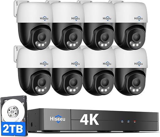 Hiseeu 4K PoE Security Camera System 8pcs PoE PTZ Cameras,360° View - Image 6