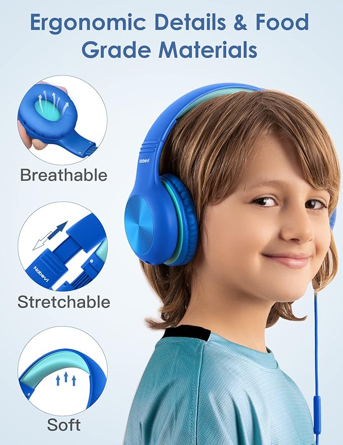 Kids Headphones with Cord, Over-Ear Headphones for Kids with Microphone, 85/94dB Volume Limit, Headset for Kid Boys Girls with Shareport, Wired Toddler Headphone for School/Tablet/iPad/Travel