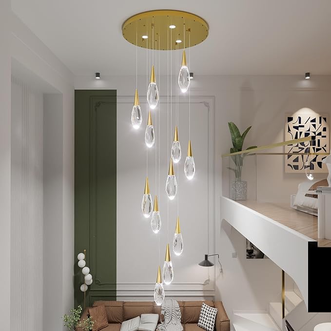 Modern Crystal Chandelier 16-Light Large Chandeliers for High Ceilings Gold Raindrop Chandelier Crystal Chandeliers for Staircase Villa Living Room Entryway