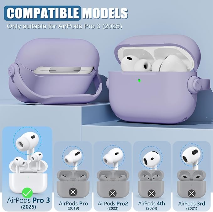 for Airpods Pro 3 Case,Safety Lock Cases for Apple Airpod Pro 3 (2025) with Cleaner Kit, Drop Protection Air pods Pro3 Case Cover for Men for Women with Keychain,Fantasy Purple