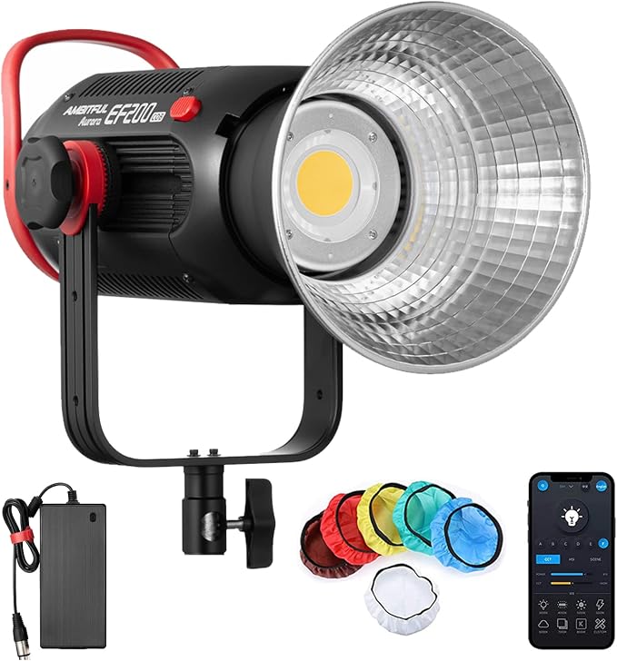 AMBITFUL EF200 Aurora 200W COB LED Video Light, 5600K Daylight Fill Light, CRI 95+/TLCI 97+, 6 FX Effects, Wireless App Control, Quiet Mode, Professional Photography Lighting for Studio Light