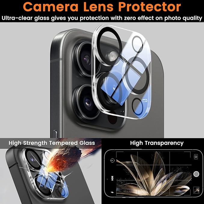 4+4 Pack Privacy Screen Protector for iPhone 16 Pro Max 6.9-Inch with 4 Pack Camera Lens Protector, Anti Spy Tempered Glass Film 9H Hardness Case Friendly