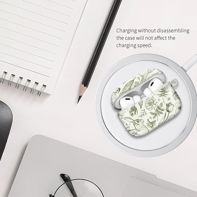 Compatible with Airpod pro 2nd/1st Generation Case Cover with Gold Round Keychain Cute Pattern Hard & Anti Slip Cover for Men Women & Girls（Rabbit Butterfly）
