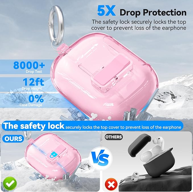 for AirPods Pro 3 Case 2025 with Phone Stand & Secure Lock, Auto-Open Clear Case Cover Compatible with Apple AirPods Pro 3rd Generation with Cleaning Kit & Keychain