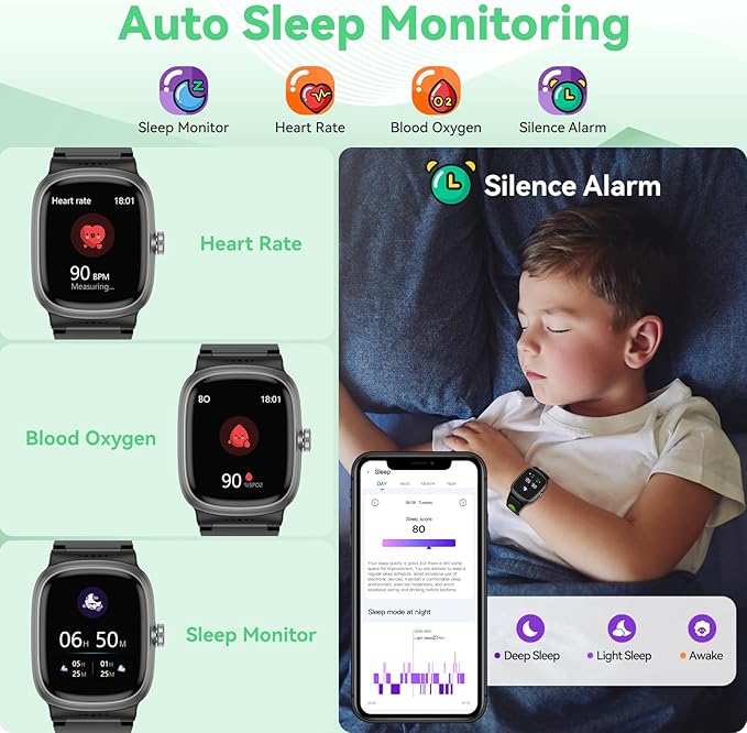 Smart Watch for Kids with Heart Rate Sleep Monitor, Games/Alarm/IP68 Waterproof Smart Watch for Boys Girls, Step Calorie Pedometer Activity Tracker, Kids Fitness Watch Birthday Gifts for Aged 4-16