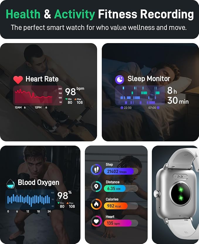 Smart Watch for Android Phones/iPhones, 1.85" HD Smart Watches for Women/Men with Heart Rate/SpO2/Sleep Monitor, 3ATM Waterproof Fitness Tracker Watch with 120 Sport Modes, Health Tracker, Gift