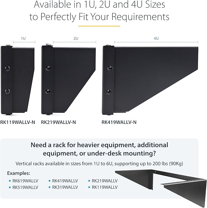 StarTech.com 2U Vertical Wall-Mount Bracket for 19inch Rack Mountable Equipment, 121lb/55kg Capacity, for Patch Panels/Servers