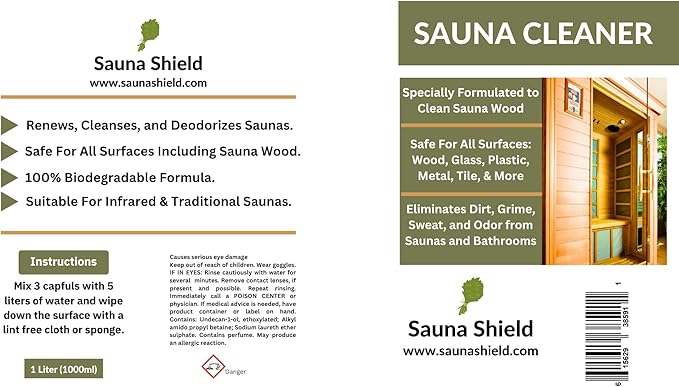 Sauna Cleaner | 67.63 fl oz/2L | Professional-Grade Sauna Wood & Surface Cleaner | Removes Sweat, Oils & Grime | Biodegradable | Citric Scent