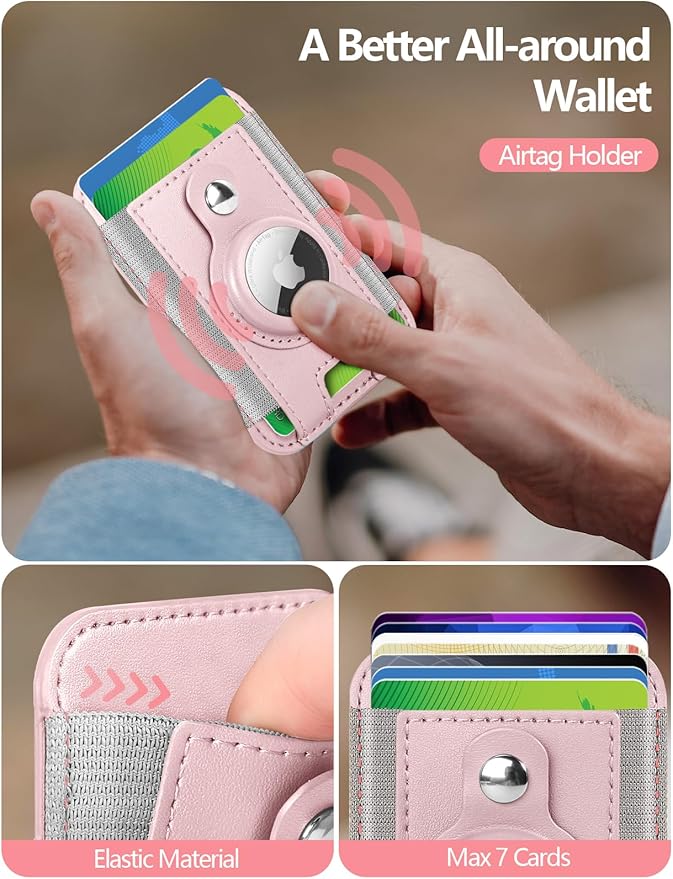 for Magsafe Wallet with Airtag Holder, 6-Card Holder, Stronger Magnetic Card Holder for iPhone 16/15, iPhone 14/13/12 Series, Mag Safe Wallet, RFID Blocking, Not Included Airtag, Pink