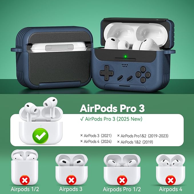 Inesore for Airpods Pro 3 Case Cover with Cleaner Kit,with Lock for Airpod Pro 3 (2025),Classic Cool Funny Game Console Hard Air Pods Pro 3 Case for Men Boy(Navy Blue)