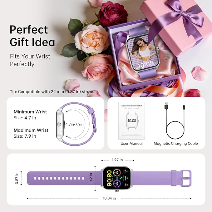 Tensky Smart Watch for Women, 1.85'' HD Touchscreen Lady Smartwatch for Android/iPhone/Samsung/(Bluetooth Call), Alexa Built-in, 100+ Sport Modes Fitness Digital Tracker,Sleep/Heart Rate/SpO2 Monitor