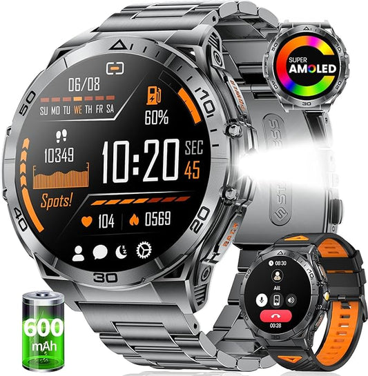 Military Smart Watch for Men,1.6" AMOLED Screen /600mAh Battery/5ATM Waterproof Smartwatches (Answer/Dial Calls) Fitness Tracker with Heart Rate/Sleep Tracking/Blood Oxygen for Android/iOS Black