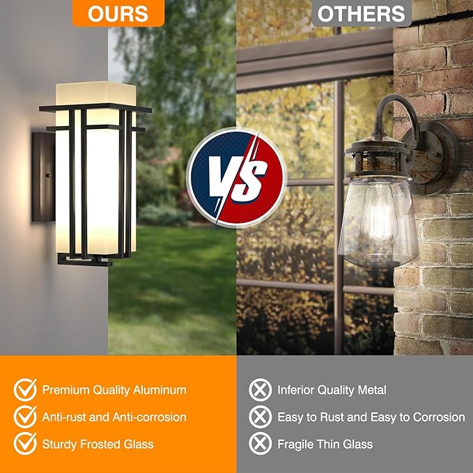 Outdoor Lighting Fixtures Wall Mount, Outdoor Wall Lights Modern with Frosted Glass, Aluminum Exterior Light for House Outdoor Wall Lantern for Garage Porch Carriage Patio (17''H, 1 pc)