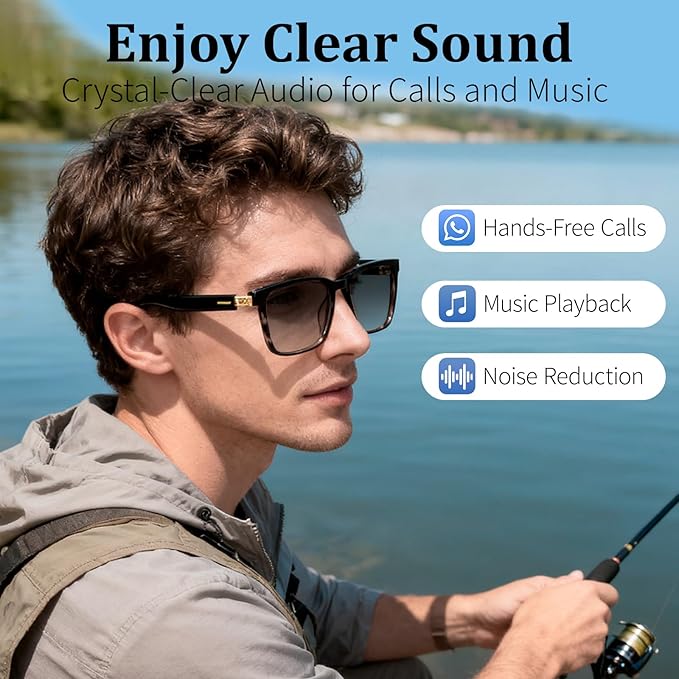 AI Smart Glasses with Real-Time Translation & Voice Assistant – Bluetooth Sunglasses with Noise-Cancelling Calls, Music, Touch Control, Photochromic Lenses, UV & Blue Light Protection-Tortoiseshell