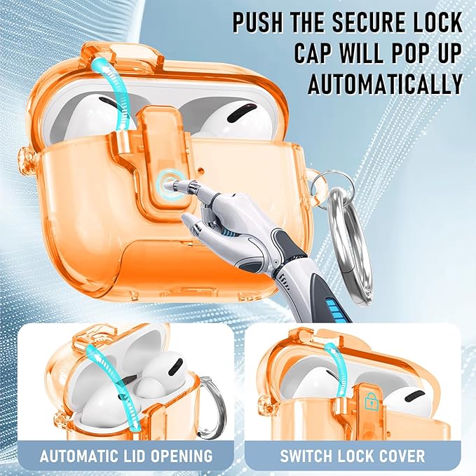 for AirPods Pro 3 Case (2025) with Cleaner Kit, Cute with Lock Clid and Cleaner Kit,[Auto Pop-Up] Soft TPU Clear Cover with Bracket & Dustproof Design for AirPods Pro Case with Keyring(2025)