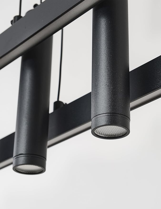 Modern Black Linear Pendant Lights Kitchen Island Lighting Minimalist Led Chandeliers Pool Table Light Dimmable Ceiling Hanging Light Fixture Dining Room with Remote Control (47in)