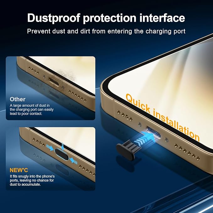 NEW'C 3x for iPhone 14 Pro Screen Protector (6.1 inches)+ 3x Camera Lens Protector, Sensor Protection + Dust Plug - Case Friendly Tempered Glass Film, Ultra Resistant