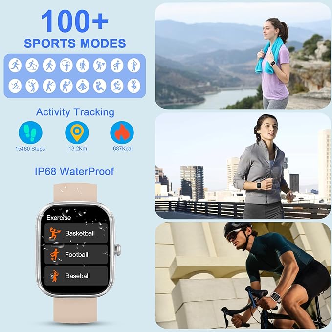 Smart Watch for Men Women(Answer/Make Calls), 1.96" HD Smartwatch, Fitness Tracker with 110+ Sport Modes, IP68 Waterproof, Heart Rate/Sleep/Step Monitor, Pedometer, Activity Tracker for Android iOS