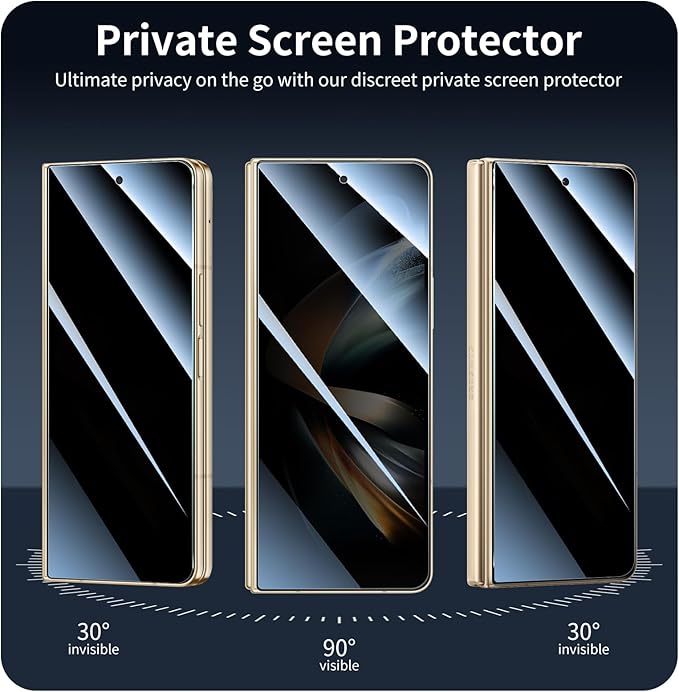 Privacy Screen & Camera Lens Protector for Samsung Galaxy Z Fold4, Double Shatterproof Anti-Spy Tempered Glass, Private Black Protection, 9H Hardness Anti-Scratch Case-Friendly, 3 Pack Each
