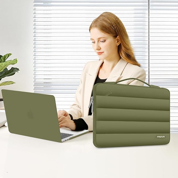 MOSISO Compatible with MacBook Air 13 inch Case M5 2026 M4 2025 M3 M2 2024-2022 A3449 A3240 A3113 A2681, Hard Case&Puffy Bag&Keyboard Cover&Webcam Cover&ScreenFilm for MacBook Air 13.6, Olive Green