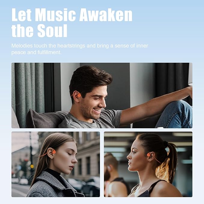 Ear Headphones Wireless Bluetooth, Air Conduction Headset Wireless Earbuds, Sports Headphones with HD Stereo Sound, Secure Fit Earhooks, 24H Playtime, Calling for Gym(Orange)