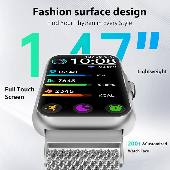 Fitness Tracker with 24/7 Continuous Heart Rate, Blood Oxygen Monitor, Smart Watch with Sleep Monitor, IP68 Waterproof Activity Tracker Step Counter for Women Men (Silver)