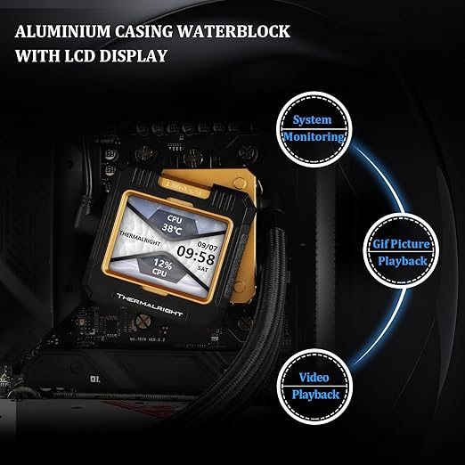 Thermalright FW360 Black CPU Water Cooler with 3 PWM Fans with 2000RPM,IPS LCD Screen with 320*240 Resolution,Liquid CPU Cooler with 2.4in LCD Display,CPU PC Aio Cooler for AM4/AM5/Intel LGA1851/1700