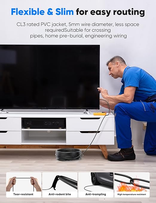 Highwings 8K 4K 120HZ 100FT HDMI Cable Fiber Optic, Unidirectional in-Wall CL3 Rated Long HDMI 48Gbps High Speed [8K@60Hz] Dynamic HDR/eARC/HDCP 2.2&2.3/3D, Compatible for Desktop GPUs 30&40 Series