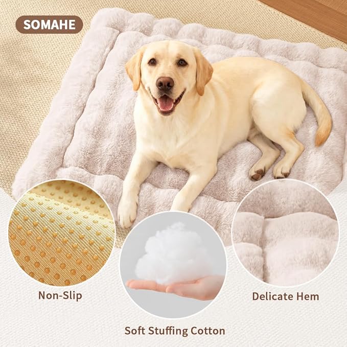 Cat Beds for Indoor Cats Faux Fur Pet Pad Mat Plush Kitten Bed with Non-Slip Bottom for Carriers/Couch Dog & Puppy Friendly 35 x 27 Inch X-Large White