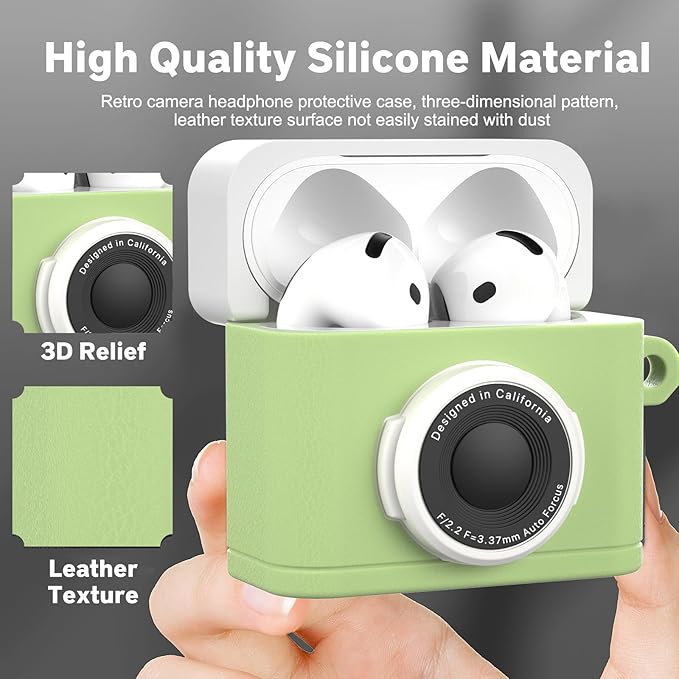 Valkit Compatible Airpods 4 Generation Case with Cleaner Kit, Cute 3D Camera Design Airpods 4 Case Cover with Keychain Shockproof Protective Soft Silicone Case for Airpods 4 Gen for Men Women(Green)