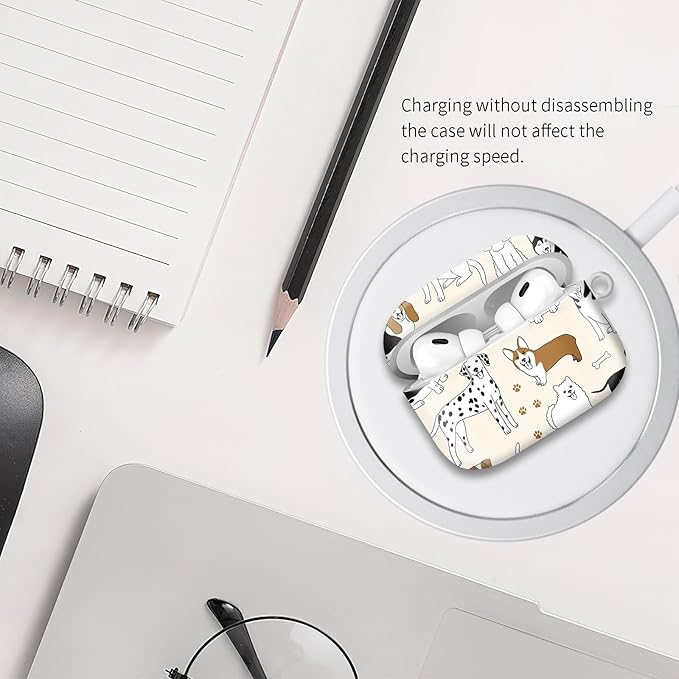 Compatible with Airpod pro 2nd/1st Generation Case Cover with Gold Round Keychain Cute Pattern Hard & Anti Slip Cover for Men Women & Girls（Various Dogs）