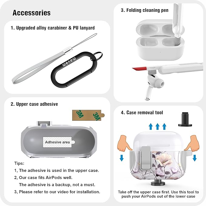 wenew Compatible with AirPods Pro 3 Generation (2025) Case Cover with Phone Stand, Cleaning Kit, Lanyard, Compatible with Magsafe, Magnetic Automatic Lock iPod Pro 3 Case (Gray, AirPods Pro 3)