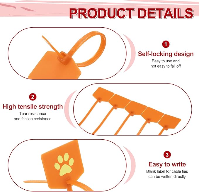 MECCANIXITY 100Pcs 4.7 Inch Waterproof Shipping Tags 0.12" Nylon Writable Hanging Tags Self Locking Labels Zip Tie Wraps for Indoor and Outdoor, Orange