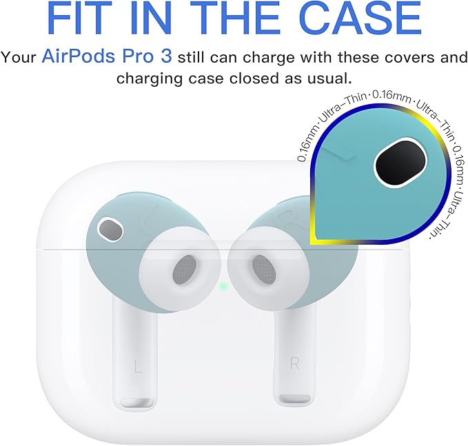 [Fit in Case] 3 Pairs Cover for AirPods Pro 3 DamonLight Anti Scratches Add Grip Sport Ear Tips [US Patent Registered] Compatible with AirPods Pro 3rd Generation 2025 (Ice Blue)